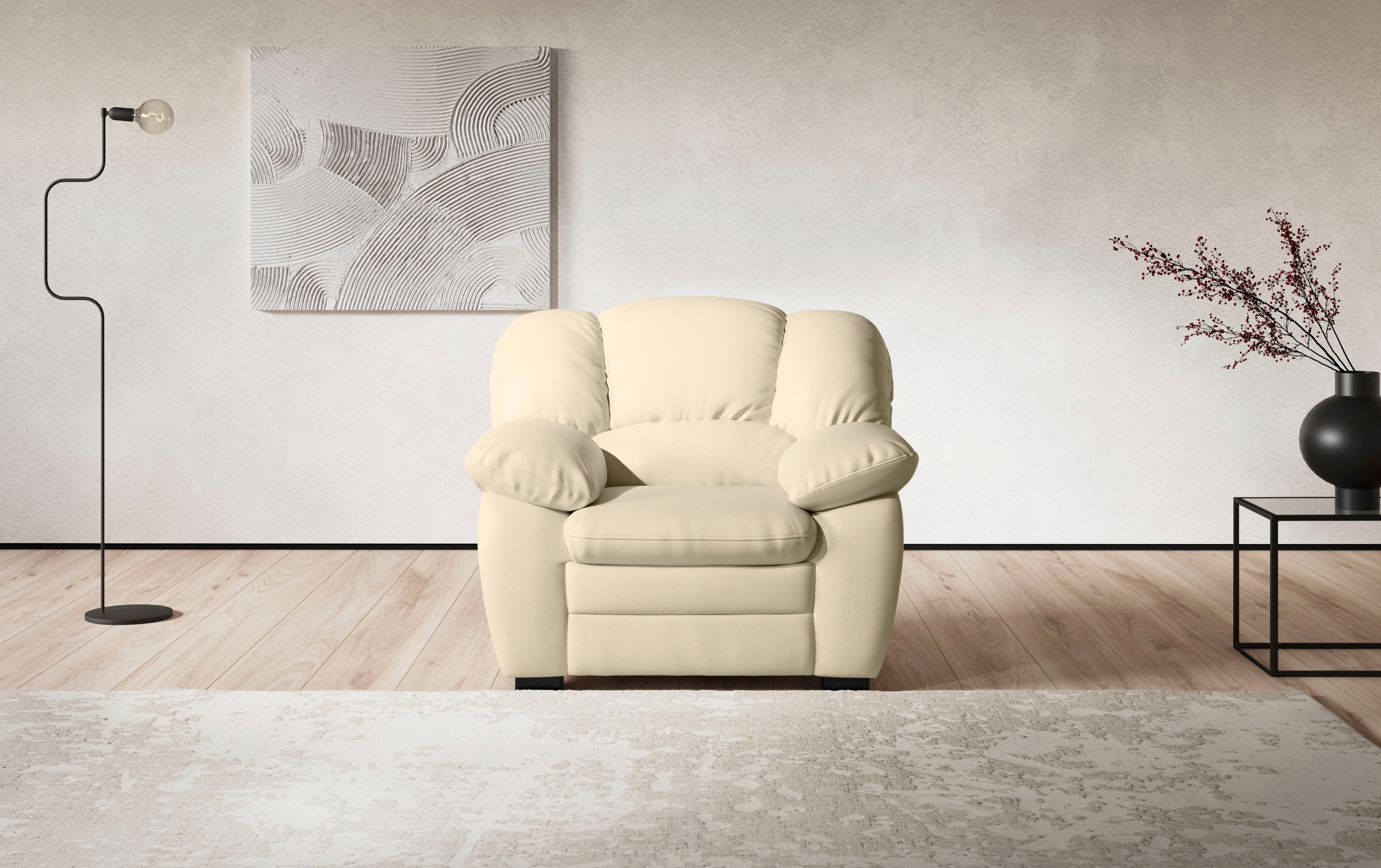 Sessel COTTA "Casino", beige (creme), B:109cm H:88cm T:92cm, SOFTLUX-Kunstleder;Luxus-Microfaser (100% Polyester);Luxus-Kunstleder;NaturLEDER, echtes Rindsleder, Sessel, Polstergarnitur, auch als Set erhältlich