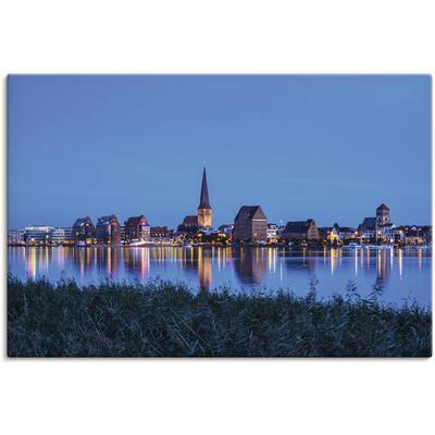 Leinwandbild ARTLAND "Blick über Warnow auf Rostock", blau (farbe bild(er): blau), B:90cm H:60cm, Canvas, Leinwand, Bilder, auf Keilrahmen gespannt Image