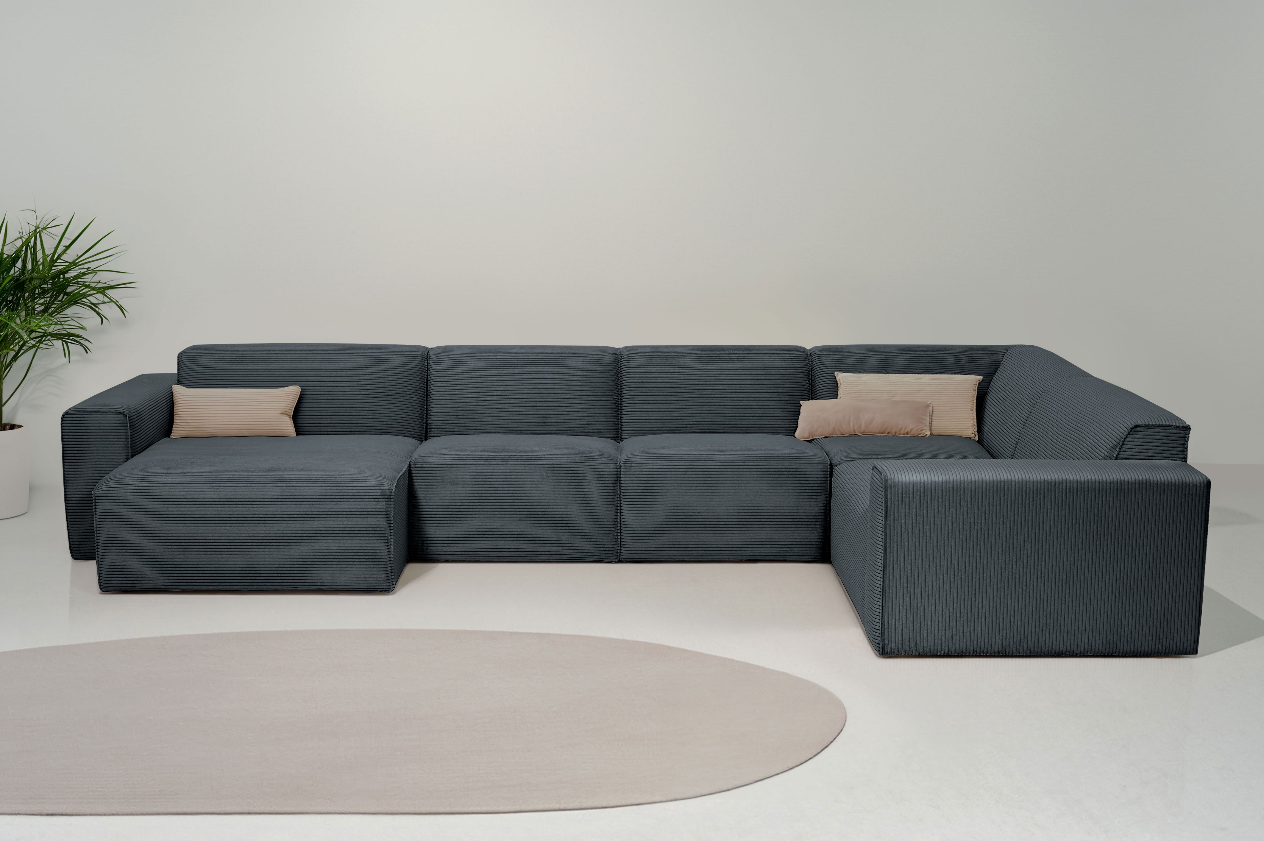 Wohnlandschaft OTTO HOME "Clayton", grau, B:371cm H:70cm T:220cm, 100% Polyester, Sofas, Wohnlandschaft, in einem trendigen Cord-Bezug, verschiedene Kombinationen verfügbar