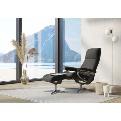 Relaxsessel STRESSLESS "View", grau (metal grau paloma), B:91cm H:110cm T:85cm, Leder PALOMA: PALOMA ist ein durchgefärbtes Semianilin-Möbelleder mit natürlicher Narbung., Sessel, mit Hocker, mit Cross Base, Größe S, M & L, Holzakzent Wenge Image