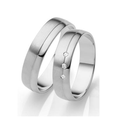 Trauring FIRETTI "Schmuck Geschenk Gold 750 Hochzeit Ehering "LIEBE" Gr. 58, weiß (weißgoldfarben), Fingerringe, 58, ohne Brillanten, Weißgold 375, 5mm, Made in Germany, wahlweise mit oder ohne Brillanten Image