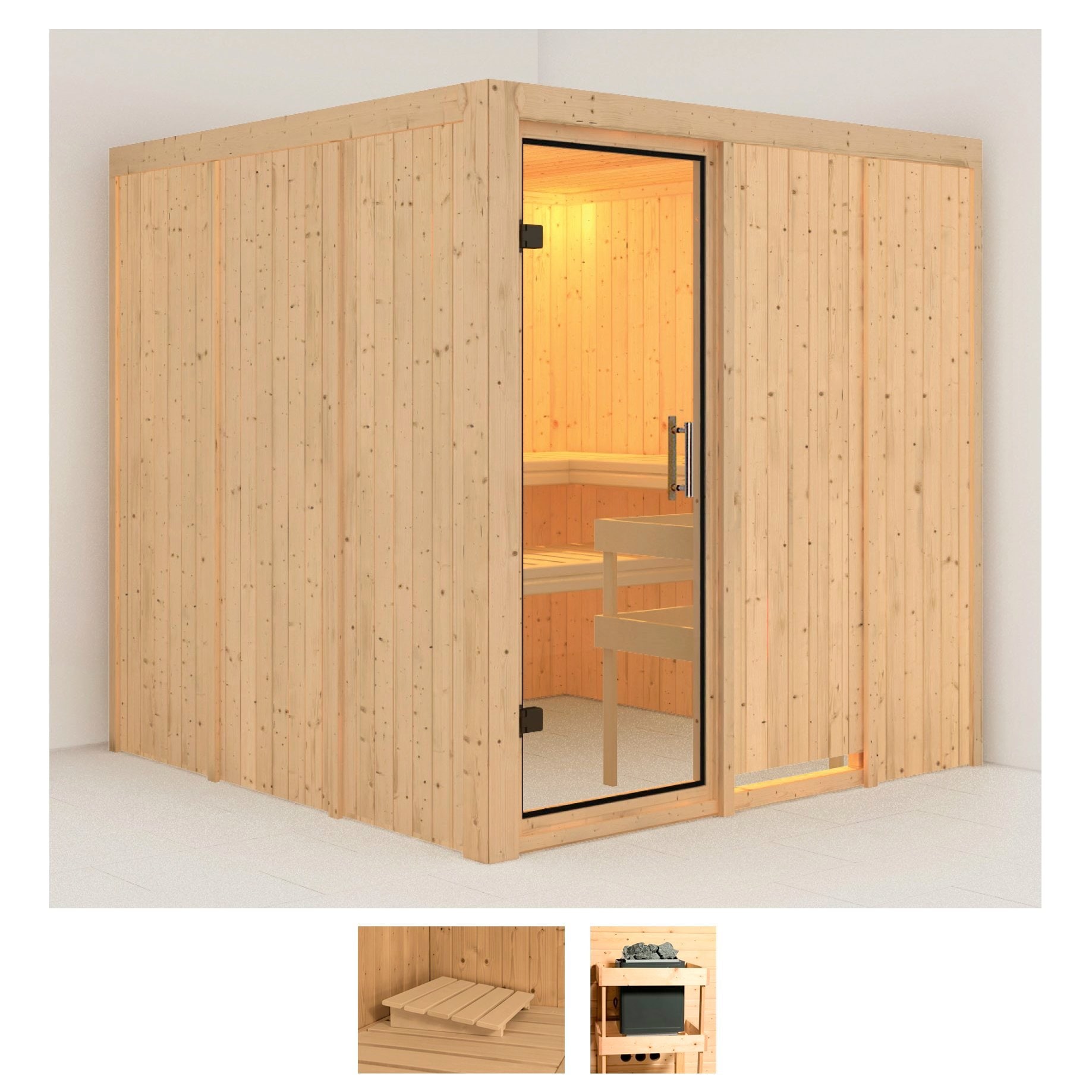 Sauna KARIBU "Rodin", beige (naturbelassen), ohne Ofen, (ohne Ofen), Saunen, ohne Ofen Image