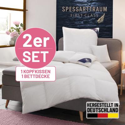 Daunenbettdecke + Federkissen SPESSARTTRAUM "First Class", weiß, B/L: 155cm x 220cm Anzahl Teile 1, B/L: 80cm x 80cm Anzahl Teile 1, extrawarm, Bettdecken Bezug: 100% Baumwolle. Kopfkissen Bezug: 100% Baumwolle. Bettdecken Füllung: 90% Daunen, 10%... Image