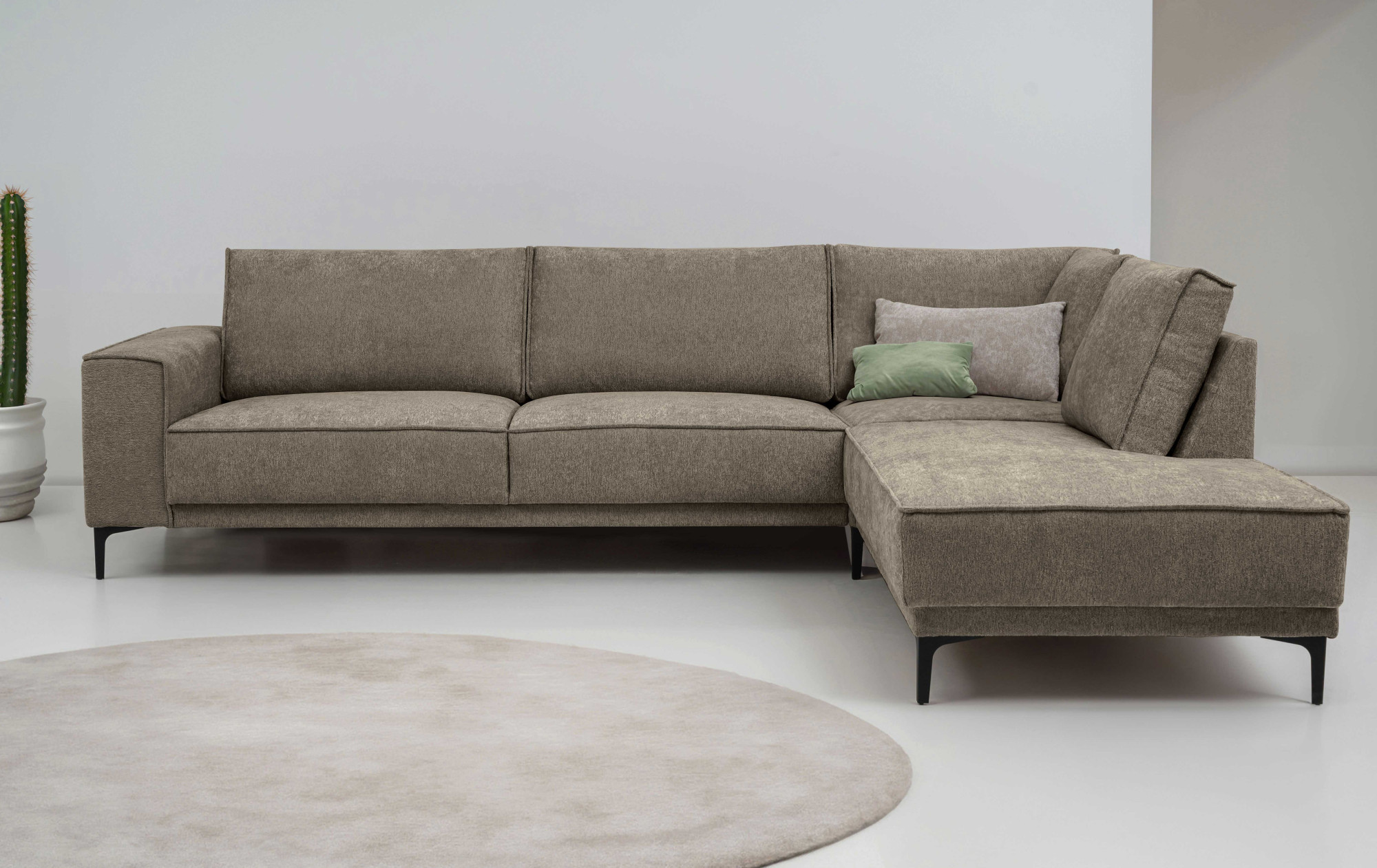 Ecksofa OTTO HOME "Polsterecke Oland, Struktur, Flachgewebe, Luxus-Microfaser, Boucle", braun, B:289cm H:85cm T:210cm, 100% Polyester, Sofas, L-Form, 289 cm, Wellenunterfederung, Skandi-Design, Metallfüße