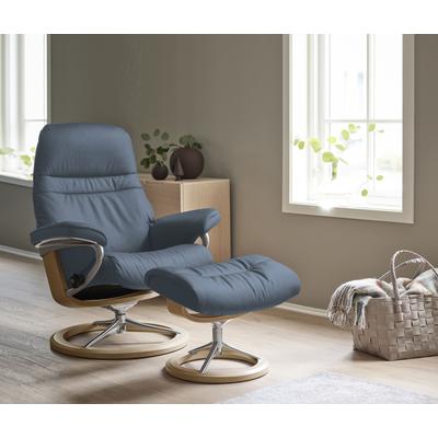 Relaxsessel STRESSLESS "Sunrise", blau (sparrow blau paloma), B:83cm H:105cm T:74cm, Leder BATICK: BATICK ist ein leicht korrigiertes, durchgefärbtes und genarbtes Möbelleder, bei dem die meisten Unebenheiten und Spuren in der Regel entfernt... Image