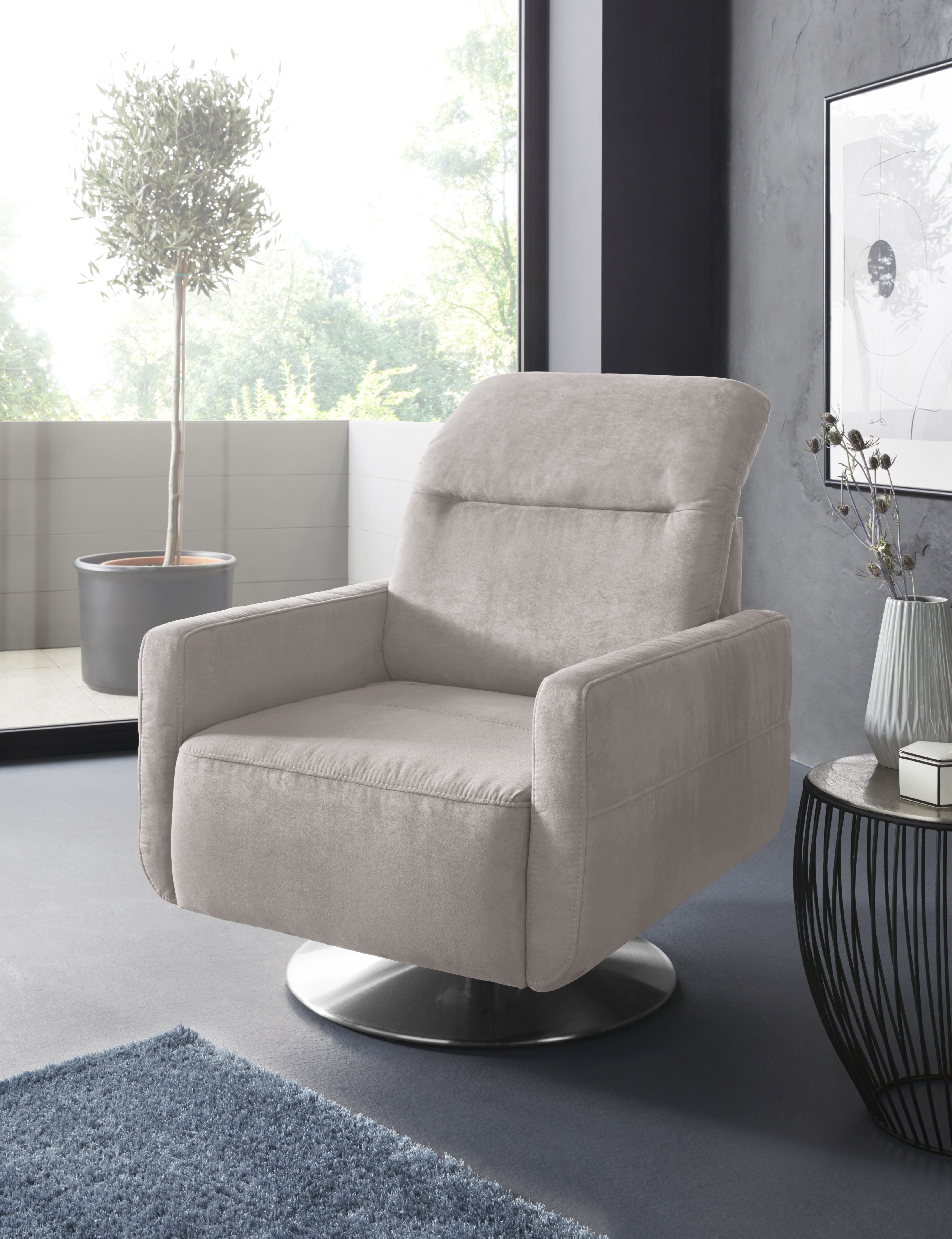 Drehsessel SIT & MORE "Gizeh", beige (elfenbein), B:78cm H:86cm T:100cm, Sessel, inklusive Kopfteilverstellung, mit Federkern