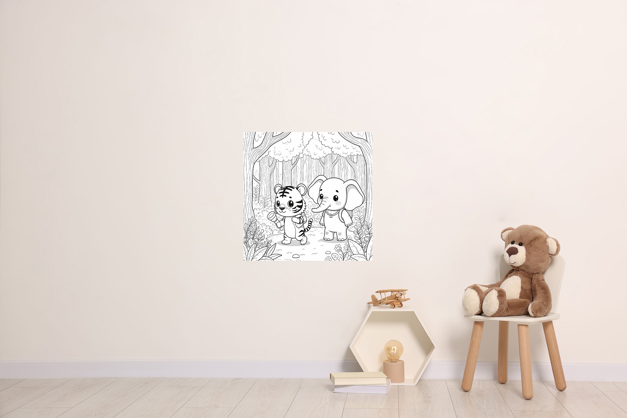 Wandsticker QUEENCE "Tiger und Elefant", weiß, B:45cm H:45cm, Vinyl, Wandtattoos, DIY-Wandsticker zum Bemalen