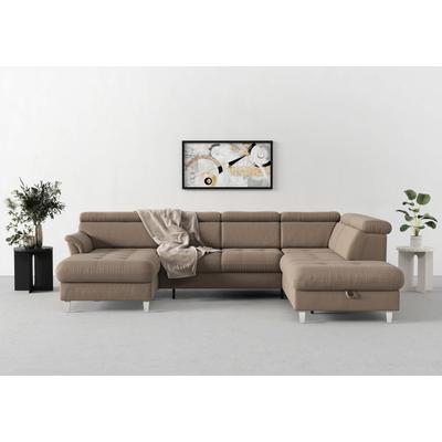 Wohnlandschaft SIT & MORE "Marano U-Form", grau (taupe), B:304cm T:216cm, 98% Polyester, 2% Polyamid, Sofas, inklusive Kopfteilverstellung, wahlweise mit Bettfunktion, Bettkasten Image