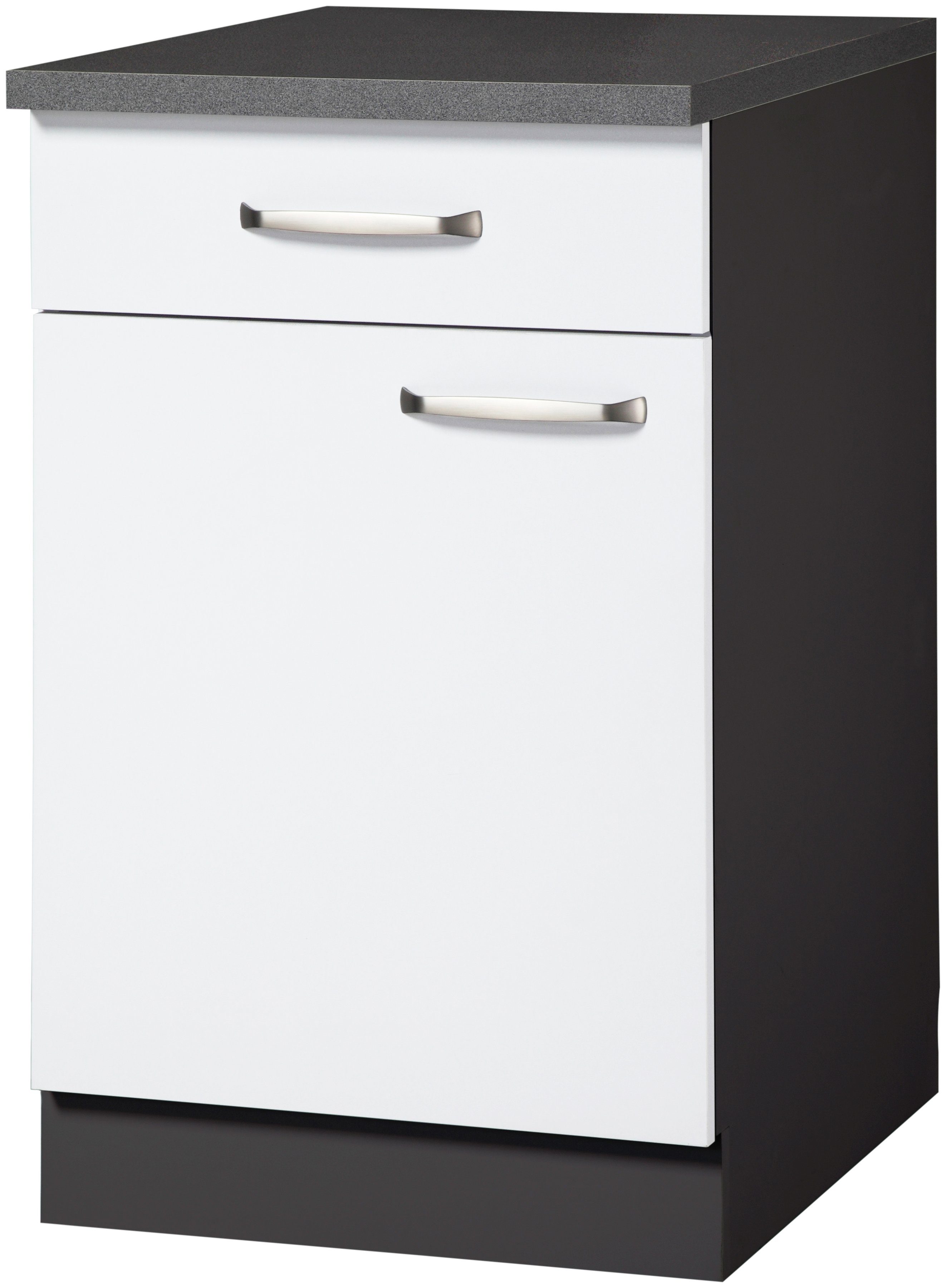 Unterschrank WIHO KÜCHEN "Michigan", weiß (front: weiß, korpus: anthrazit, arbeitsplatte: granit grau), B:50cm H:85cm T:60cm, Schränke, Unterschrank