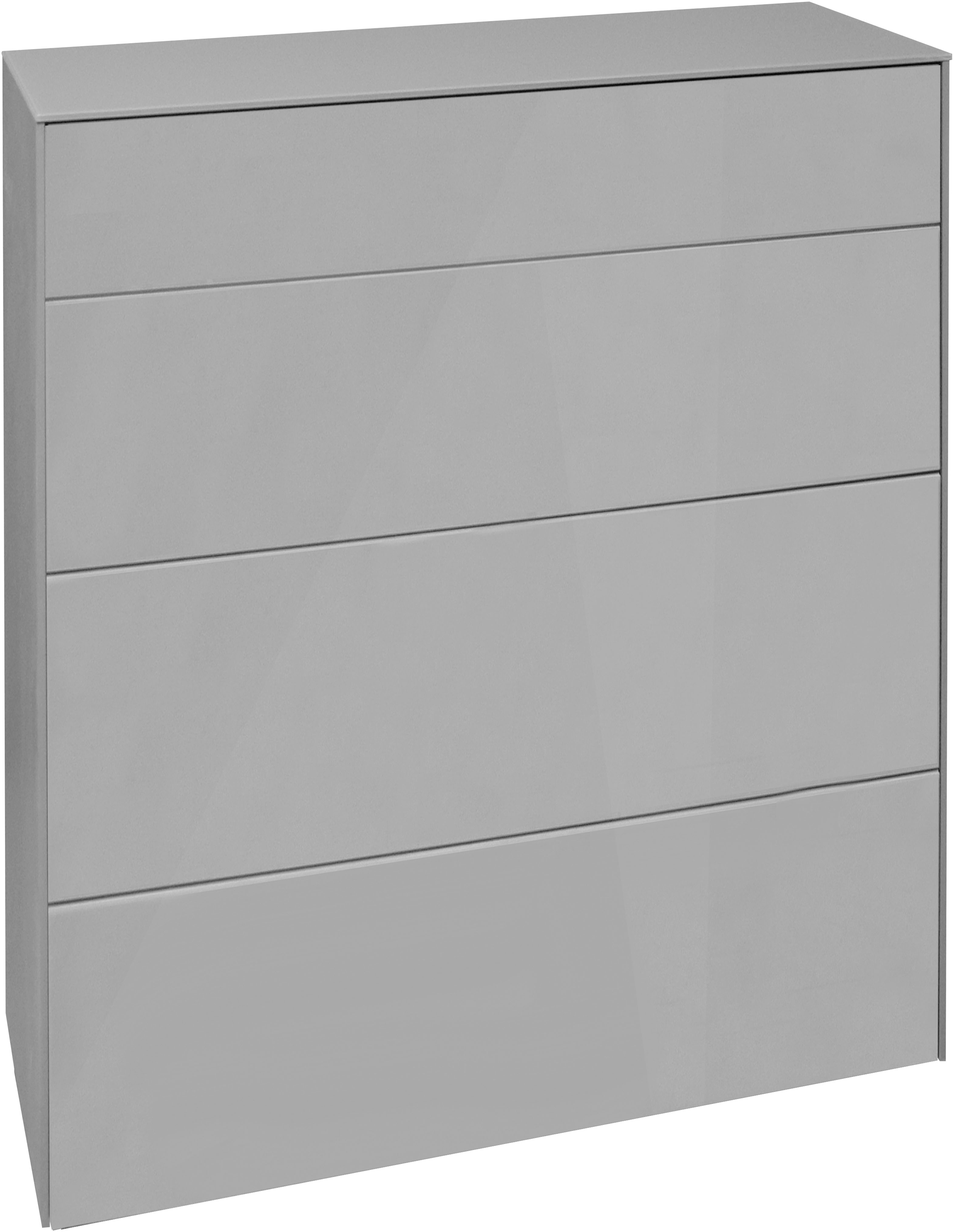 Kommode MÄUSBACHER "Imola TOPSELLER", grau (kreidegrau matt lack, glas kreidegrau glanz), B:82cm H:89cm T:42cm, Sideboards, Kommode, Mäusbacher Kommode mit Glasfront und Glasoberplatte