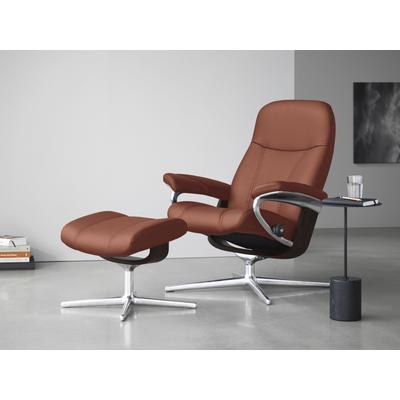 Relaxsessel STRESSLESS "Consul", rot (henna paloma), B:91cm H:102cm T:79cm, Leder PALOMA: PALOMA ist ein durchgefärbtes Semianilin-Möbelleder mit natürlicher Narbung., Sessel, mit Cross Base, Größe S, M & L, Holzakzent Braun Image