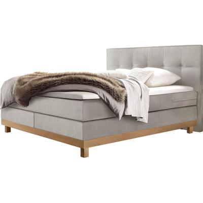 Boxspringbett HASENA "Bella", grau (grau, eiche bianco), B:148cm L:210cm, Komplettbetten, Boxspringbett, mit Punktsteppung im Kopfteil, Sockel in Eiche, Federkernmatratze Image