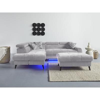 Ecksofa COTTA "Mia L-Form mit 3 Zierkissen", grau, B:244cm H:74cm T:193cm, 90% Polyester 10% Polyamid, Sofas, wahlweise mit Bettfunktion, Bettkasten, Beleuchtung & Wireless-Charger Image