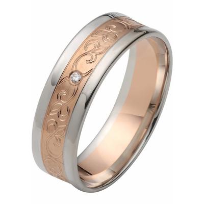 Trauring FIRETTI "Schmuck Geschenk Gold 375 Hochzeit Ehering "LIEBE" Ranke" Gr. 17, rosa (roségoldfarben, weißgoldfarben), Fingerringe, 17, SI = kleine Einschlüsse mit Brillant, Roségold 375-Weißgold 375, 6mm, Rosu00e9gold 375, Weißgold 375,... Image