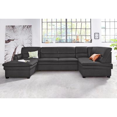 Wohnlandschaft SIT & MORE "Pisa U-Form", grau (anthrazit), B:319cm H:89cm T:168cm, Flachgewebe (100% Polyester), Luxus-Microfaser1 (100% Polyester), Luxus Microfaser2 (90% Polyester, 10% Polyamid), Sofas, mit Federkern, wahlweise mit Bettfunktion Image