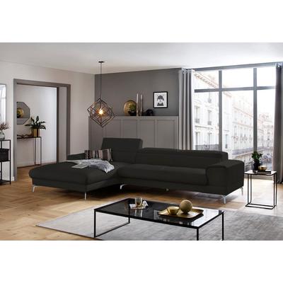 Ecksofa W.SCHILLIG "piedroo, Designsofa mit tollem Sitzkomfort, bequem und elegant, L-Form", schwarz (schwarz z59), B:343cm H:70cm T:193cm, Longlife Xtra-Leder Z59: Glattleder mit modischer Prägung. Hautstärke 0, 9 - 1, 1 mm, Sofas,... Image