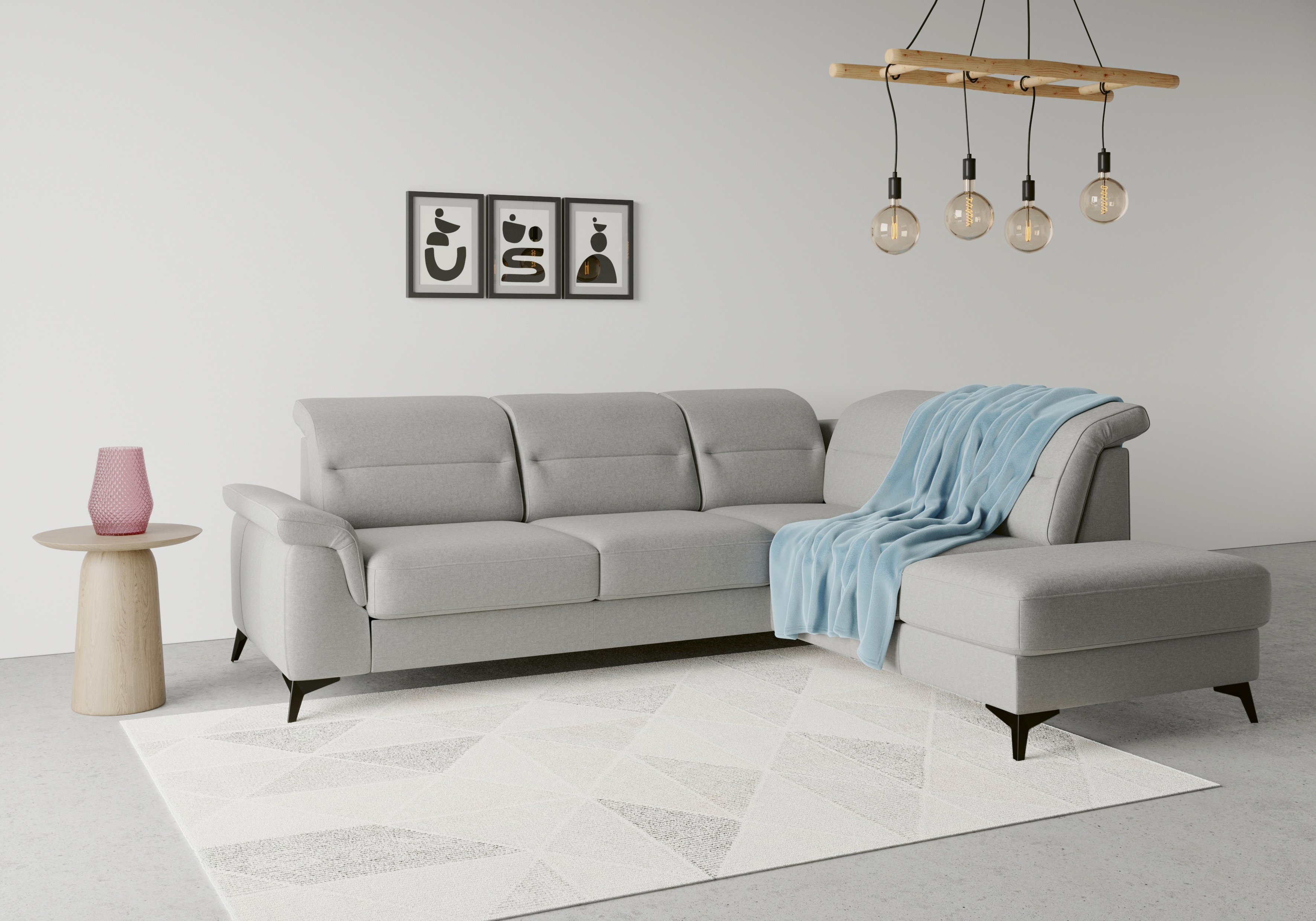 Ecksofa SIT & MORE "Sinatra L-Form", grau, B:251cm H:85cm T:220cm, 100% Polyester, Sofas, mit Ottomane, optional mit Kopfteilverstellung und Armteilfunktion Image