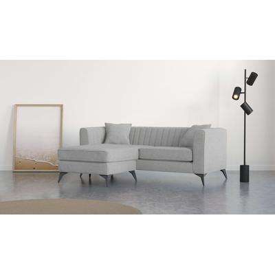Ecksofa PLACES OF STYLE "MATTHEW L-Form ideal für kleine Räume, Maße B/T/H: 201/162/74 cm", grau (hellgrau), B:201cm H:74cm T:162cm, 100% Polyester, Sofas, elegantes Designsofa, feine Steppung im Rücken, incl. Zierkissen Image