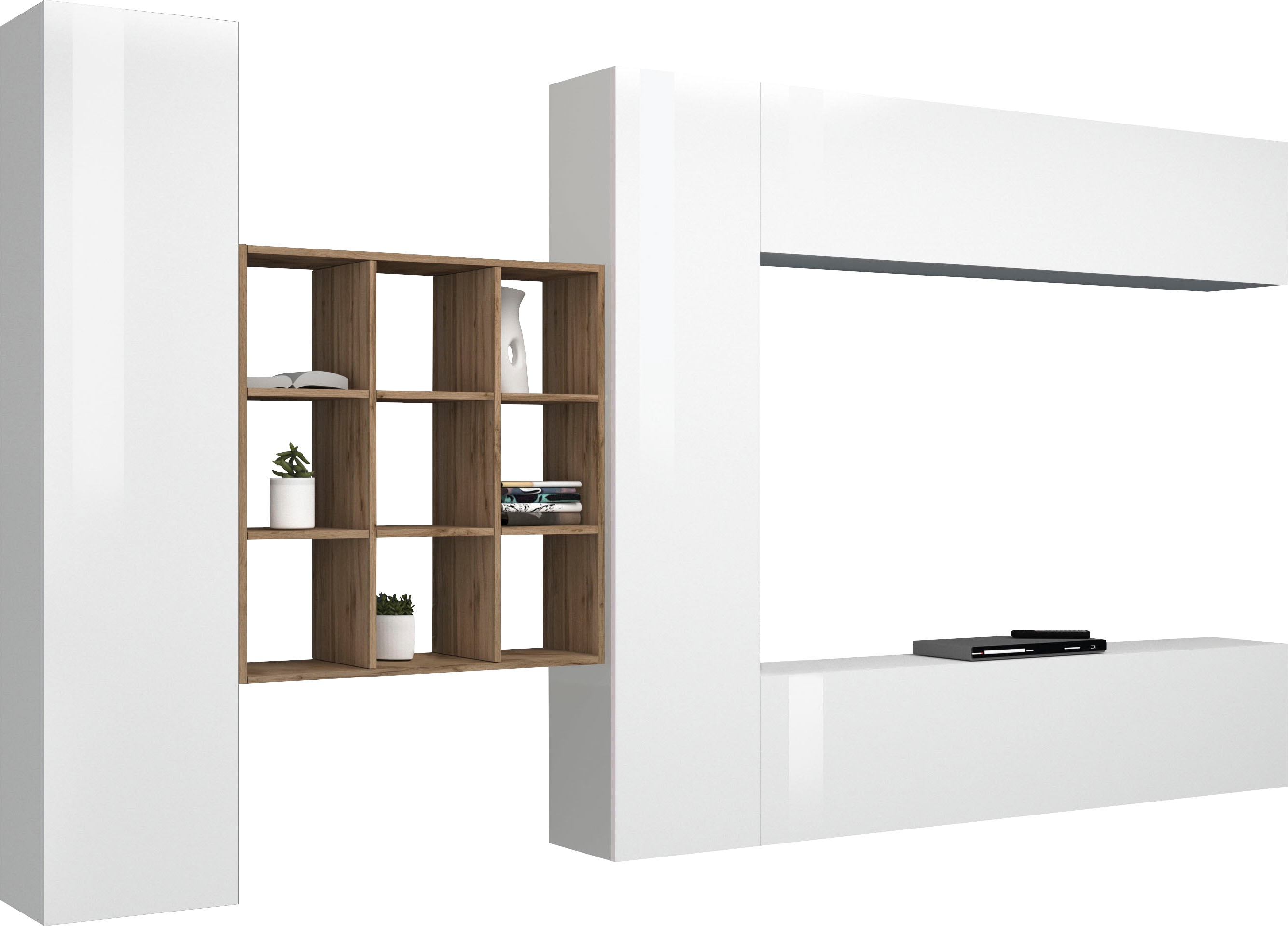 Wohnwand INOSIGN "Maruska", weiß (weiß hochglanz, weiß hochglanz), B:350cm H:180cm T:30cm, Spanplatte, Kastenmöbel-Sets