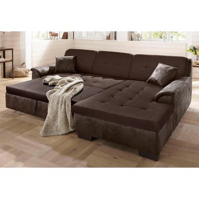 Ecksofa HOME AFFAIRE "Bergen", braun (dunkelbraun), B:267cm H:83cm T:178cm, MELROSE/Struktur (100% Polyester), MELROSE (100% Polyester), Microfaser PRIMABELLE (100% Polyester), Sofas, wahlweise mit Bettfunktion L-Form Image