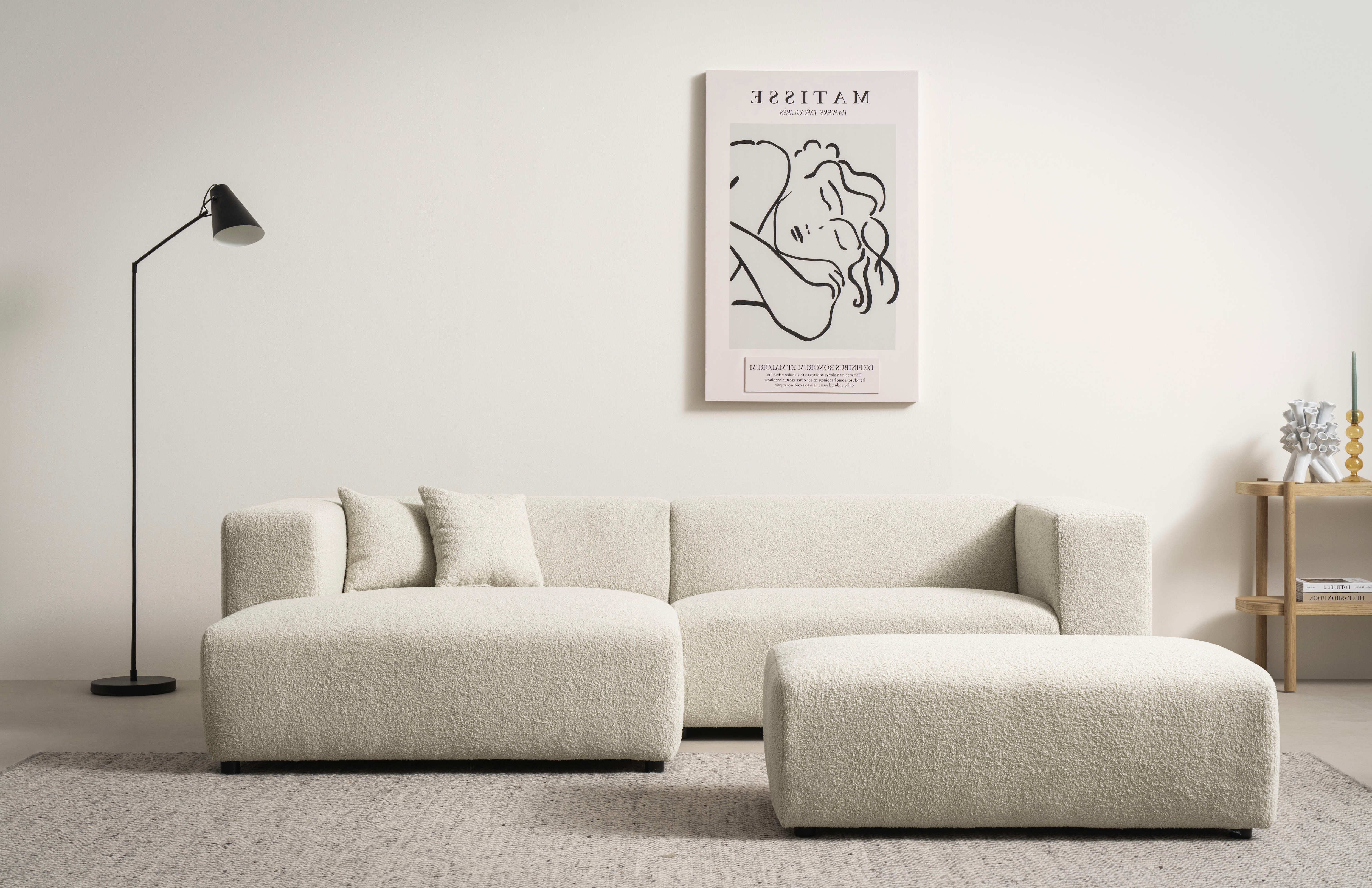 Polsterecke HOME AFFAIRE "BAKELS, Ecksofa-Set mit Hocker, L-Form mit Schlaffunktion", beige (elfenbein), B:267cm H:66cm T:163cm, Sofas, Ecksofa-Set (incl. Hocker) im trendigen Megacord