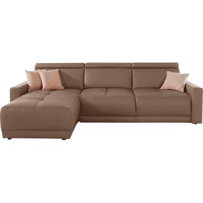 Ecksofa DOMO COLLECTION "Ava mit moderner Sitzheftung & toller Doppelnaht, komfortabel, L-Form", braun (espresso), B:262cm H:84cm T:167cm, Kunstleder SOFTLUX, Struktur fein (100% Polyester), Zierkissen: Microfaser PRIMABELLE (100% Polyester),... Image