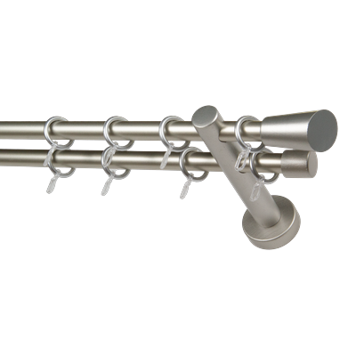 Gardinenstange GARESA "MOLIS", beige (mattchromfarben, natur), L:330cm Ø:20mm, Metall, Holzwerkstoff, Aluminium, Gardinenstangen, Vorhanggarnitur, verlängerbar, Wandmontage, mit Ringe/2 Lauf Gleiter Image