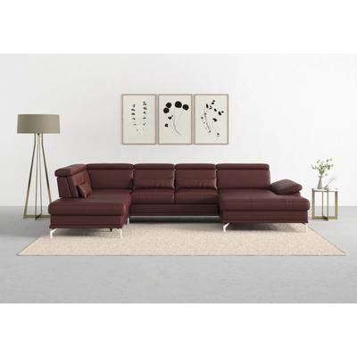 Wohnlandschaft SIT & MORE "Cabrio U-Form, mit Sitztiefenverstellung, Arm- und Kopfteilverstellung", rot (merlot), B:359cm H:87cm T:230cm, Sofas, 3 Nierenkissen, Federkern, optional Bettfunktion und Stauraum Image