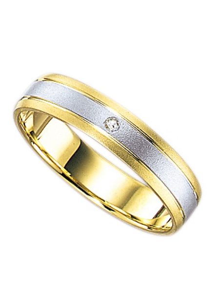 Trauring FIRETTI "Schmuck Geschenk Gold 375 Hochzeit Ehering Trauring "LIEBE" Gr. 19, gold (gelbgoldfarben, weißgoldfarben), Fingerringe, 19, 0,01 SI = kleine Einschlüsse mit Brillant, Gelbgold 375 Weißgold 375, 4mm, Gelbgold 375, Weißgold 375,... Image