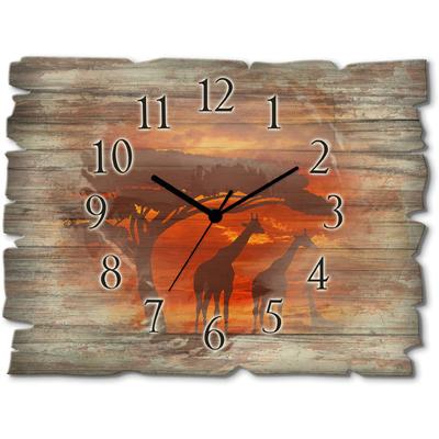 Wanduhr ARTLAND "Herde von Giraffen im Sonnenuntergang", braun, B:40cm H:30cm T:0,6cm, Wanduhren, wahlweise mit Quarz- oder Funkuhrwerk, lautlos ohne Tickgeräusche Image