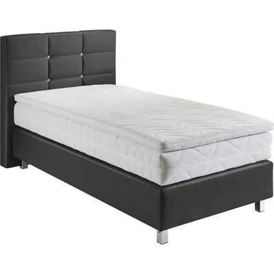 Boxspringbett, grau (anthrazit), B:105cm L:210cm, Bezug: Kunstleder, Polyurethan, Polsterung: 100% Polyester, WESTFALIA SCHLAFKOMFORT, Komplettbetten, Boxspringbett, mit Knöpfen in Kristalloptik, wahlweise mit Topper Image