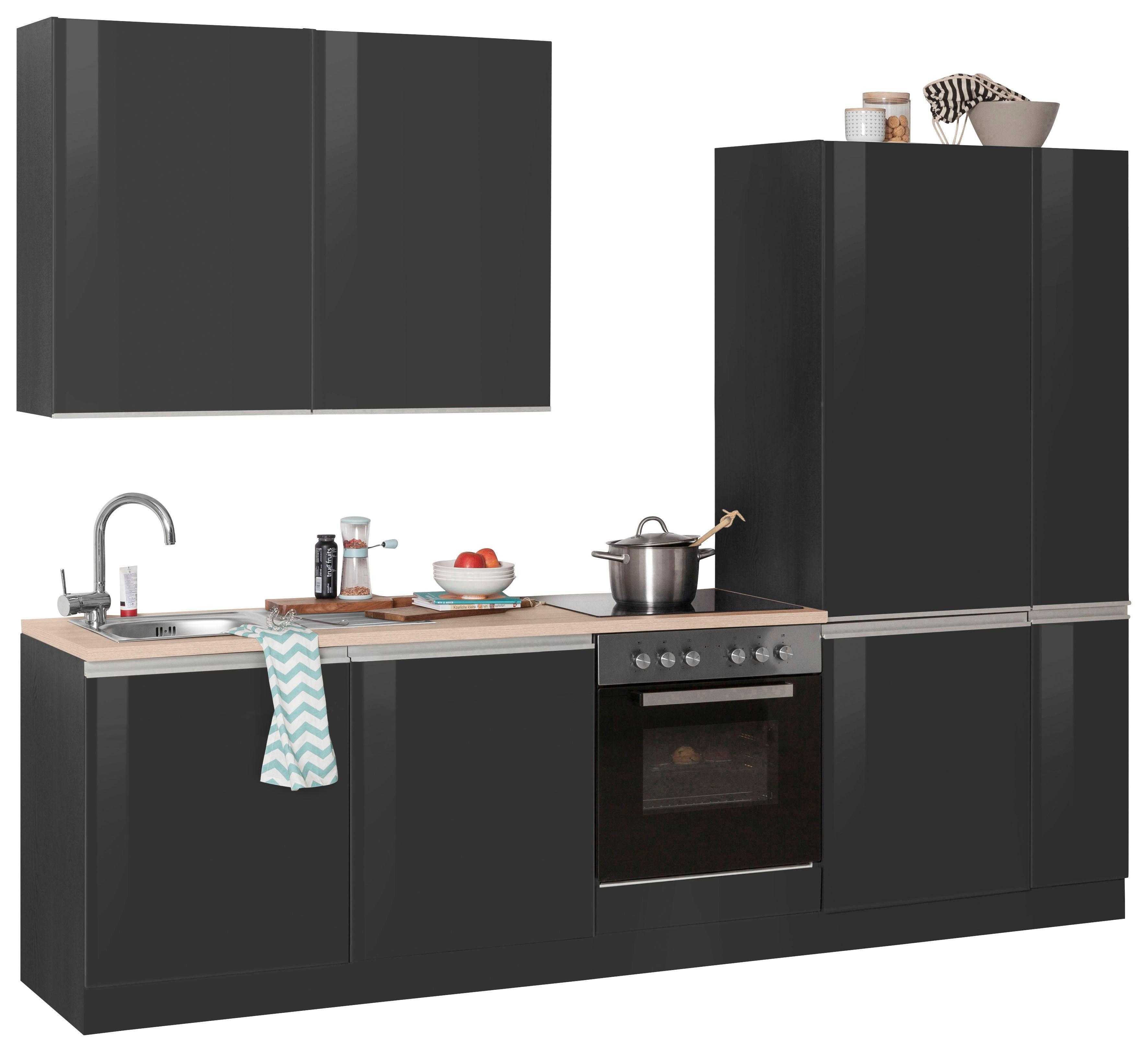 Küchenzeile KOCHSTATION "KS-Ohio", grau (küche: grau, korpus: grafit, arbeitsplatte: eichefarben), B:270cm T:60cm, Komplettküchen-Sets, ohne E-Geräte, Breite 270 cm Image