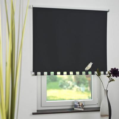 Seitenzugrollo LIEDECO Gr. 7, schwarz, B:122cm H:180cm, Polyester, Rollos, Volantrollo - eckiger Volant, Fixmaß Image