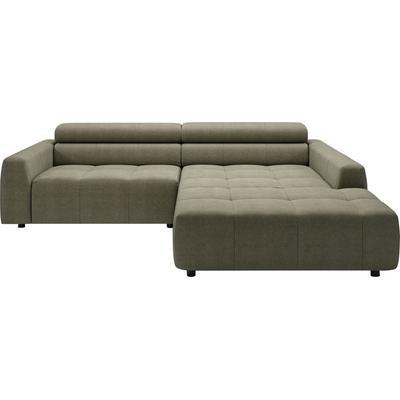 Ecksofa 3C CANDY "Denver auch mit Cord- und Easy care-Bezug, Kopfteilverstellung L-Form", grün (oliv), B:258cm H:68cm T:217cm, 100% Polyester, Sofas, wahlweise. mit motorischer Sitztiefenverstellung Image