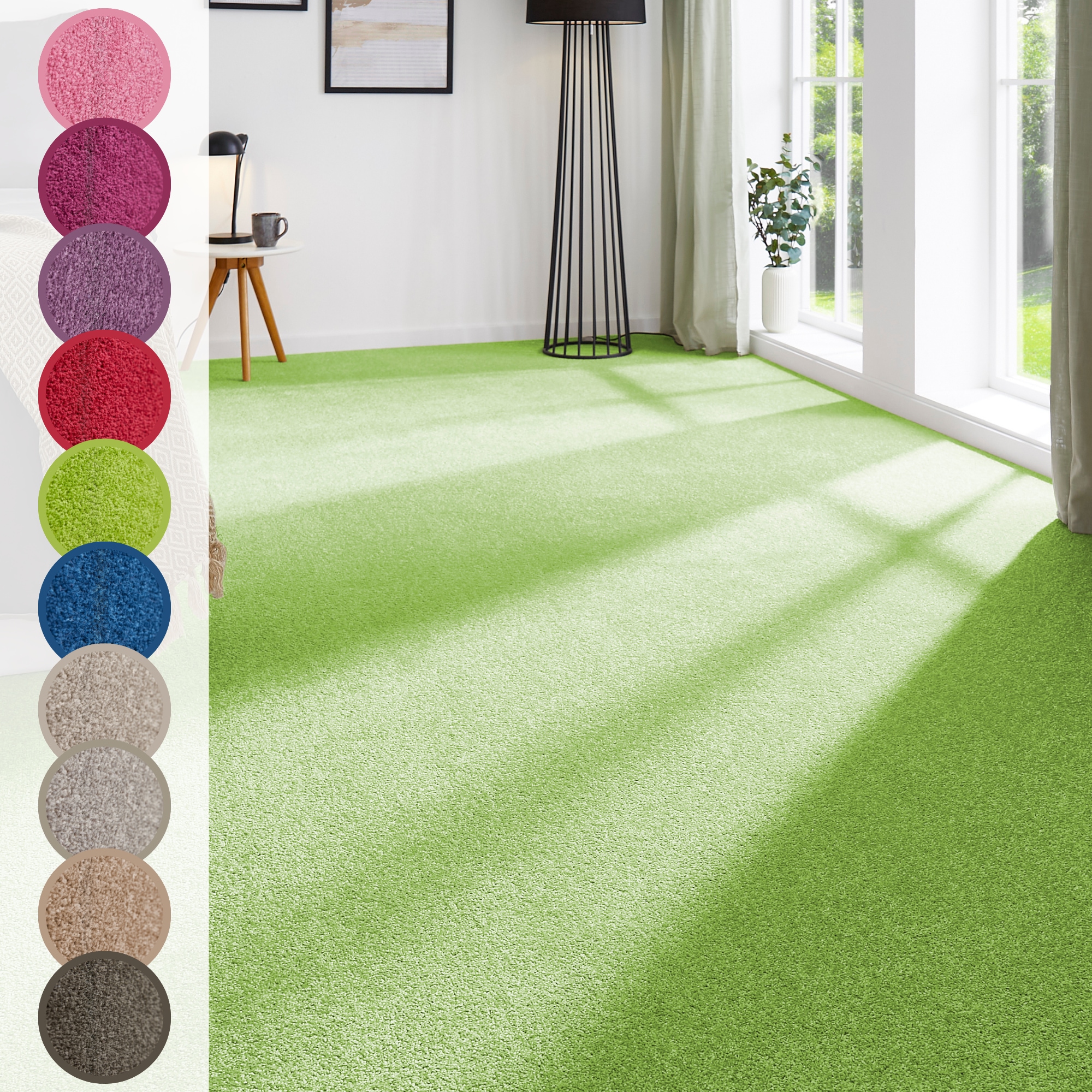 Teppichboden ANDIAMO "Ines, Kräuselvelours, Made in Netherlands", grün, B:400cm H:8,5mm L:350cm, Kunstfaser, Teppiche, Uni Farben, Breite 400 cm, strapazierfähig & pflegeleicht