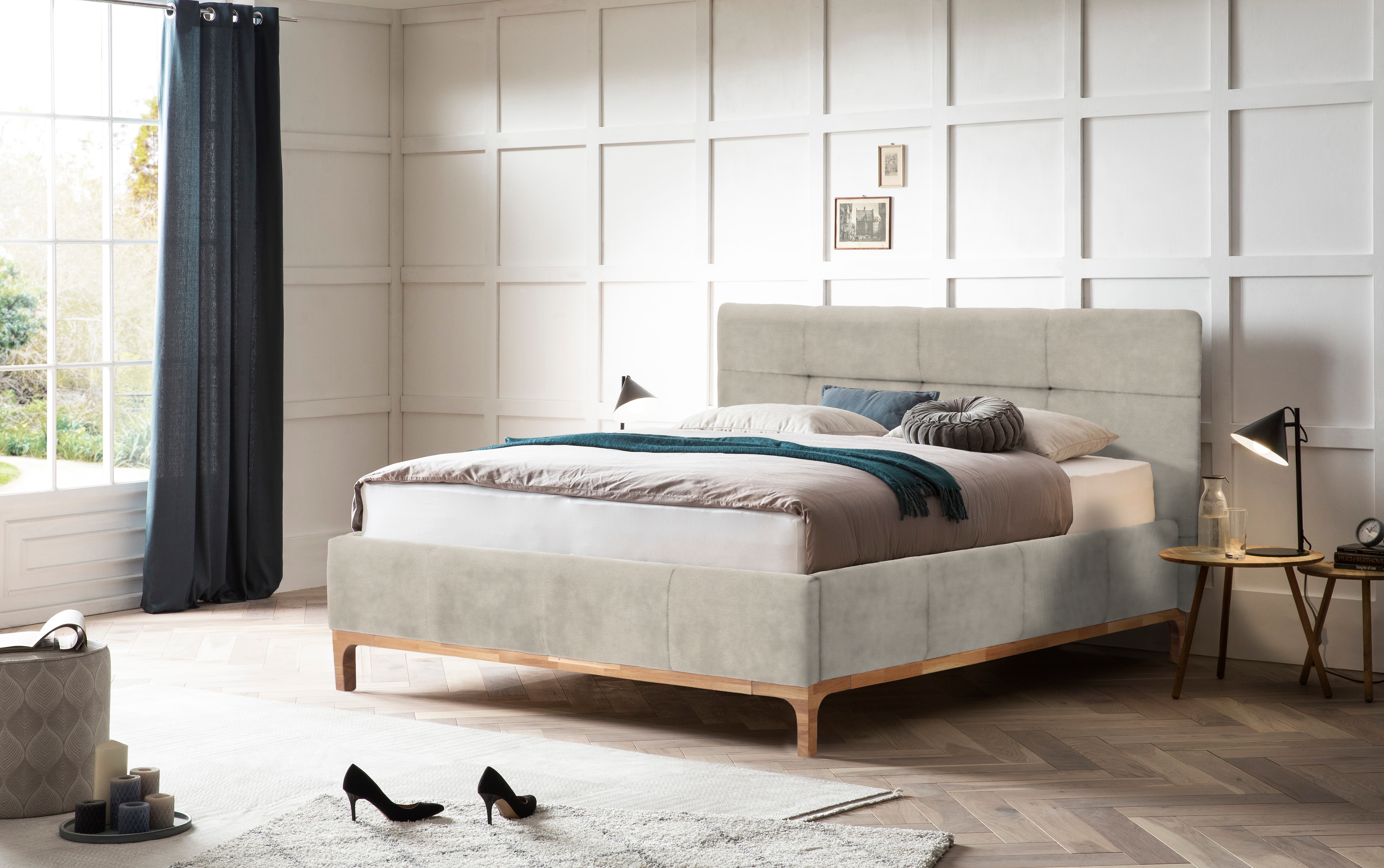 Polsterbett HOME AFFAIRE "Noan", beige, B:178cm H:118cm L:218cm, Betten, Polsterbett, Bettkasten, Lattenrahmen mit Gasdruckfedern, auch mit 7-Zonen-Matratze