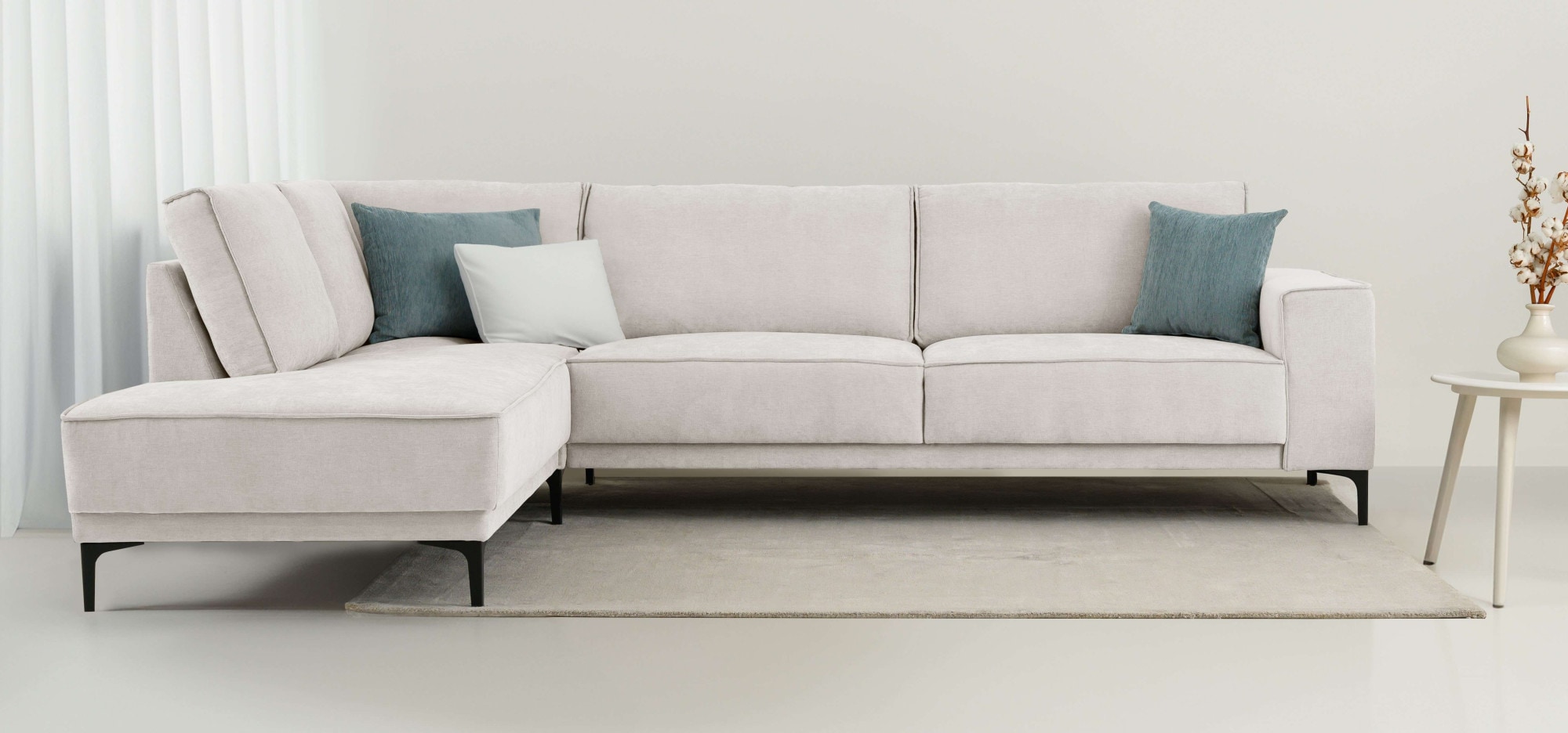 Ecksofa OTTO HOME "Polsterecke Oland, Struktur, Flachgewebe, Luxus-Microfaser, Boucle", braun (latte), B:289cm H:85cm T:210cm, 100% Polyester, Sofas, Ecksofa, L-Form, 289 cm, Wellenunterfederung, Skandi-Design, Metallfüße