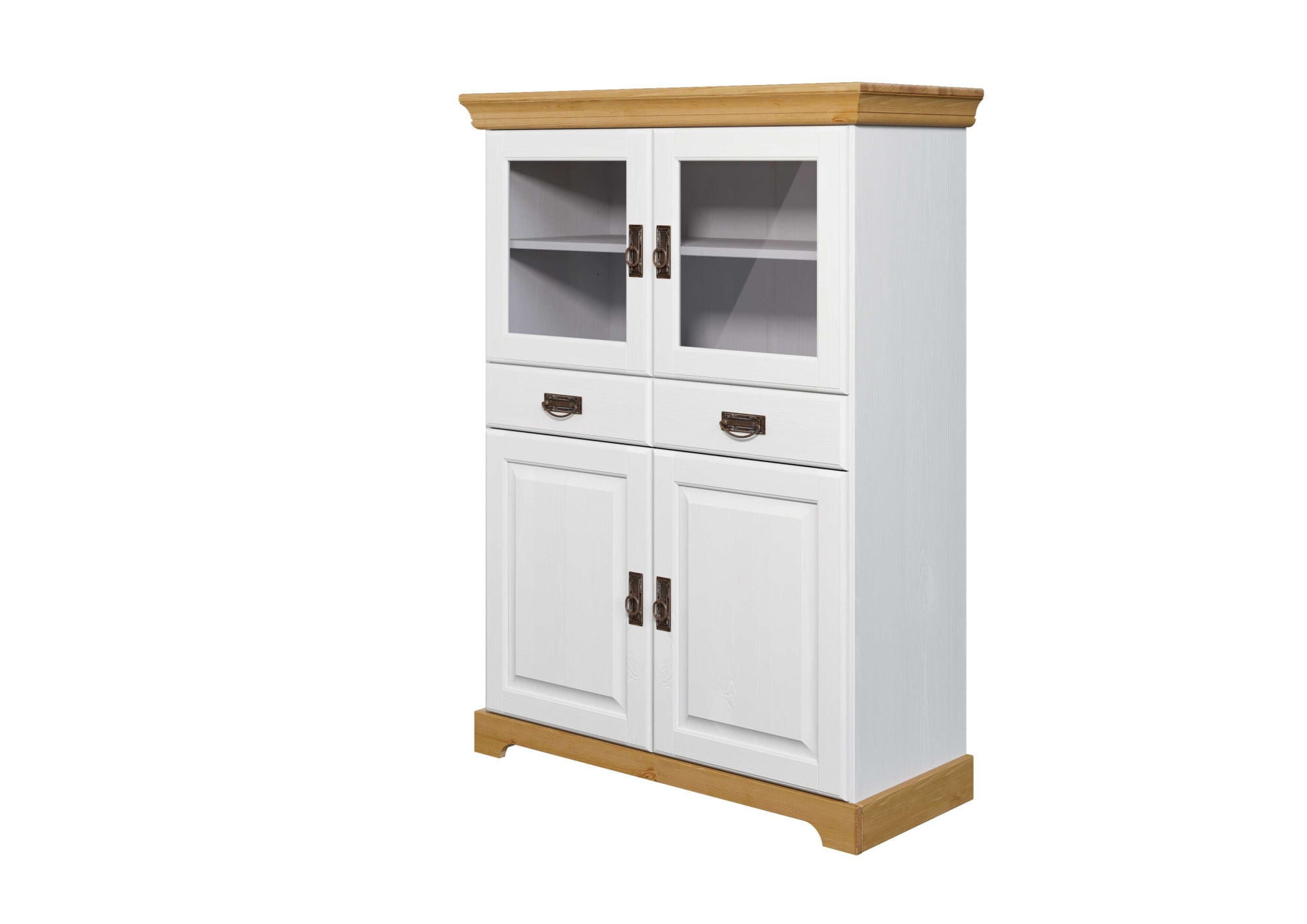 Highboard HOME AFFAIRE "Rügen", weiß (weiß, honig), B:95cm H:130cm T:40cm, Massivholz, Sideboards, Vitrine im Landhausstil, zertifiziertes Massivholz, Höhe 131 cm Image