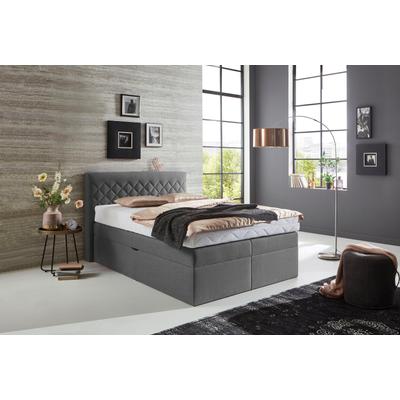 Boxspringbett, grau, B:156cm L:210cm, Box und Kopfteil: Strukturstoff (77% Polyester, 23% Viskose), Bezug der Obermatratze: 100% Polyester, WESTFALIA SCHLAFKOMFORT, Komplettbetten, Boxspringbett, wahlweise mit Bettkasten Image