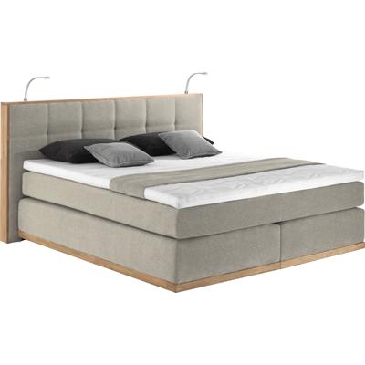 Boxspringbett PLACES OF STYLE "Vinton", beige, B:220cm L:213cm, Komplettbetten, Boxspringbett, aus Eiche, mit LED-Beleuchtung, verschiedene Härtegrade (auch H4) Image