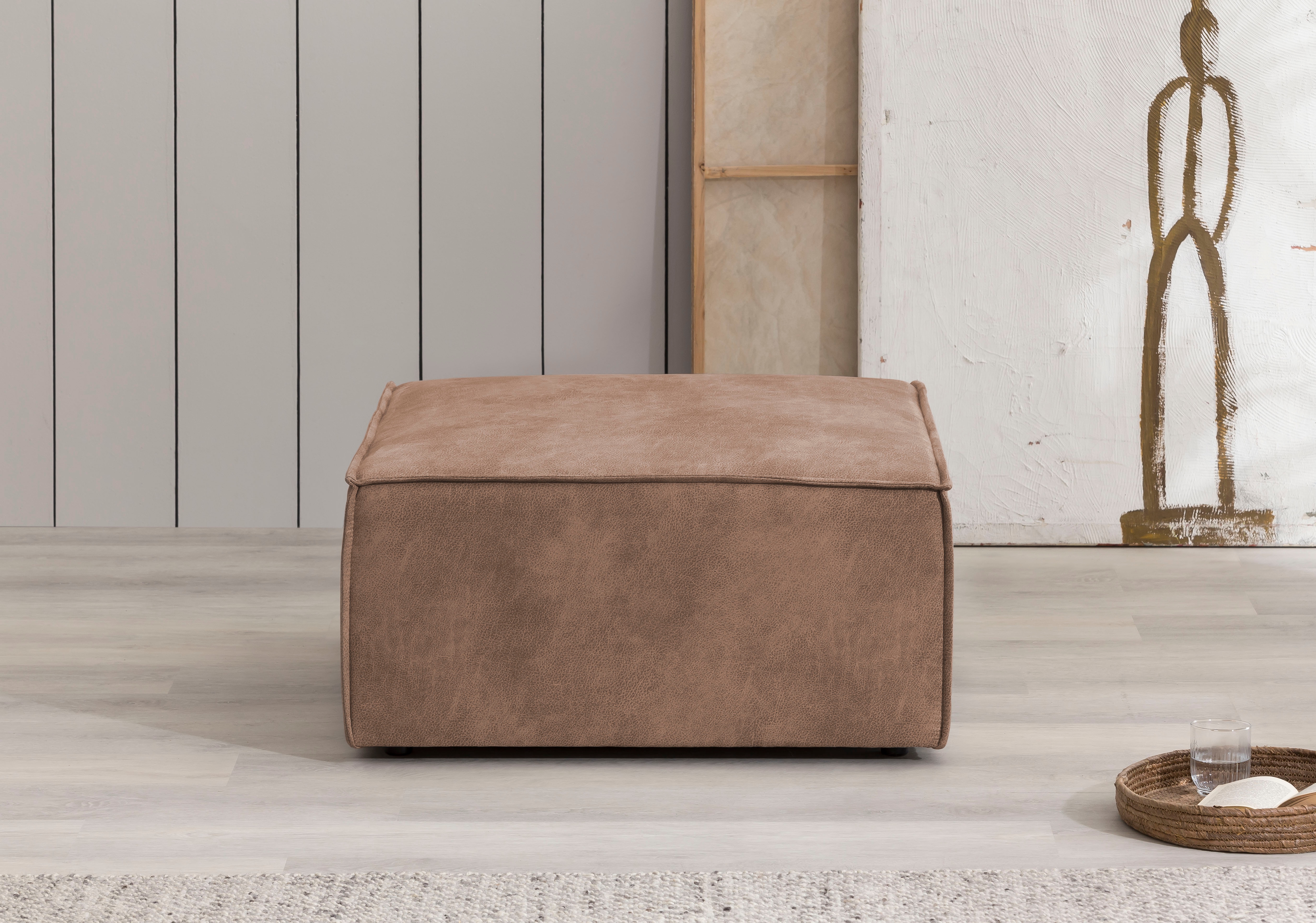 Hocker HOME AFFAIRE "SHERWOOD", braun (cognac), B:80cm H:42cm T:80cm, 100% Polyester, Hocker, Hocker quadratisch, ideale Ergänzung zum Loveseat SHERWOOD