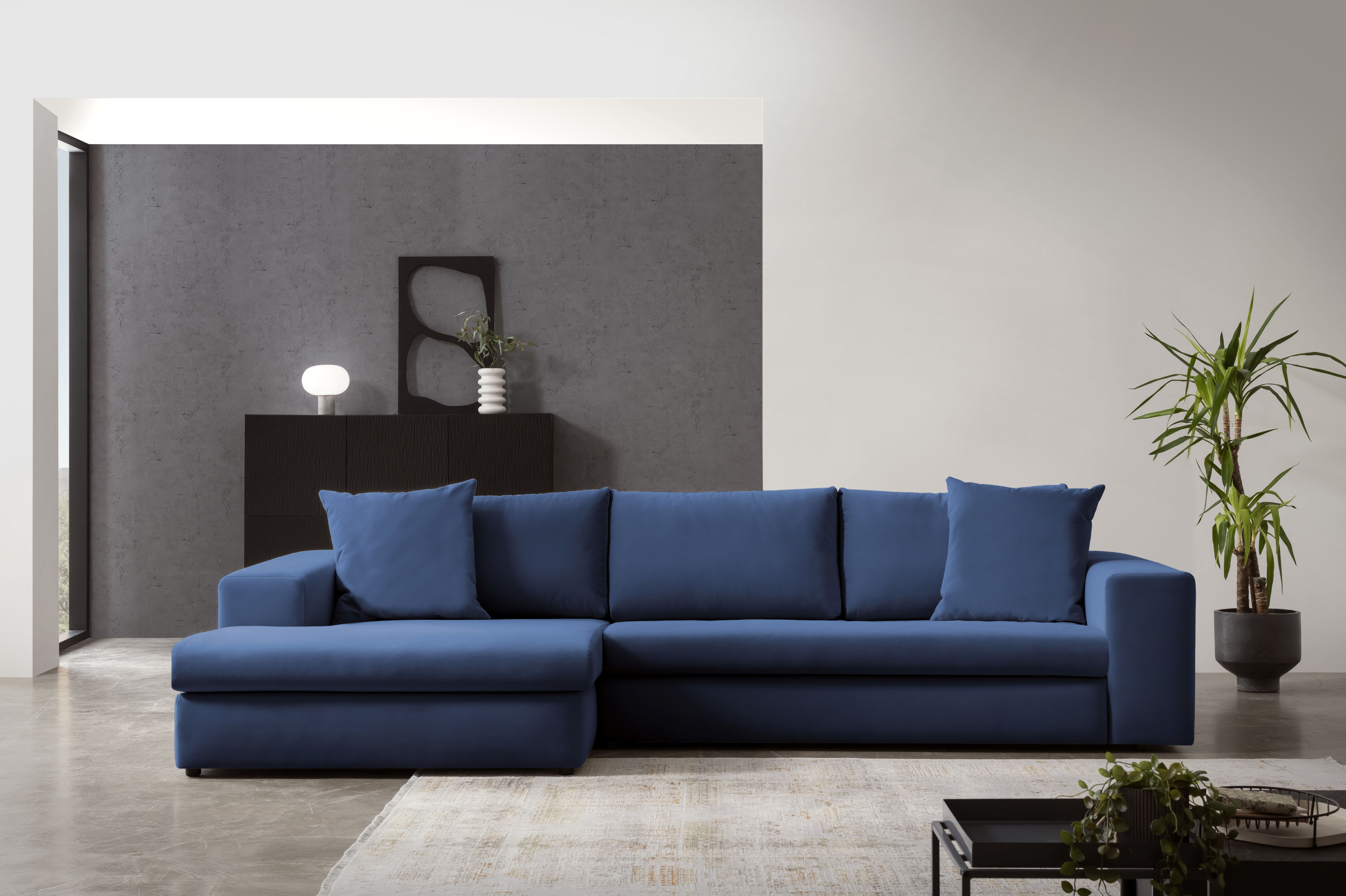 Ecksofa HOME AFFAIRE "SLEETLAND XXL in Samtvelours oder Vintage-Leder-Optik, L-Form", blau (navy blau), B:325cm H:72cm T:167cm, Sofas, Ecksofa, besonders groß und bequem