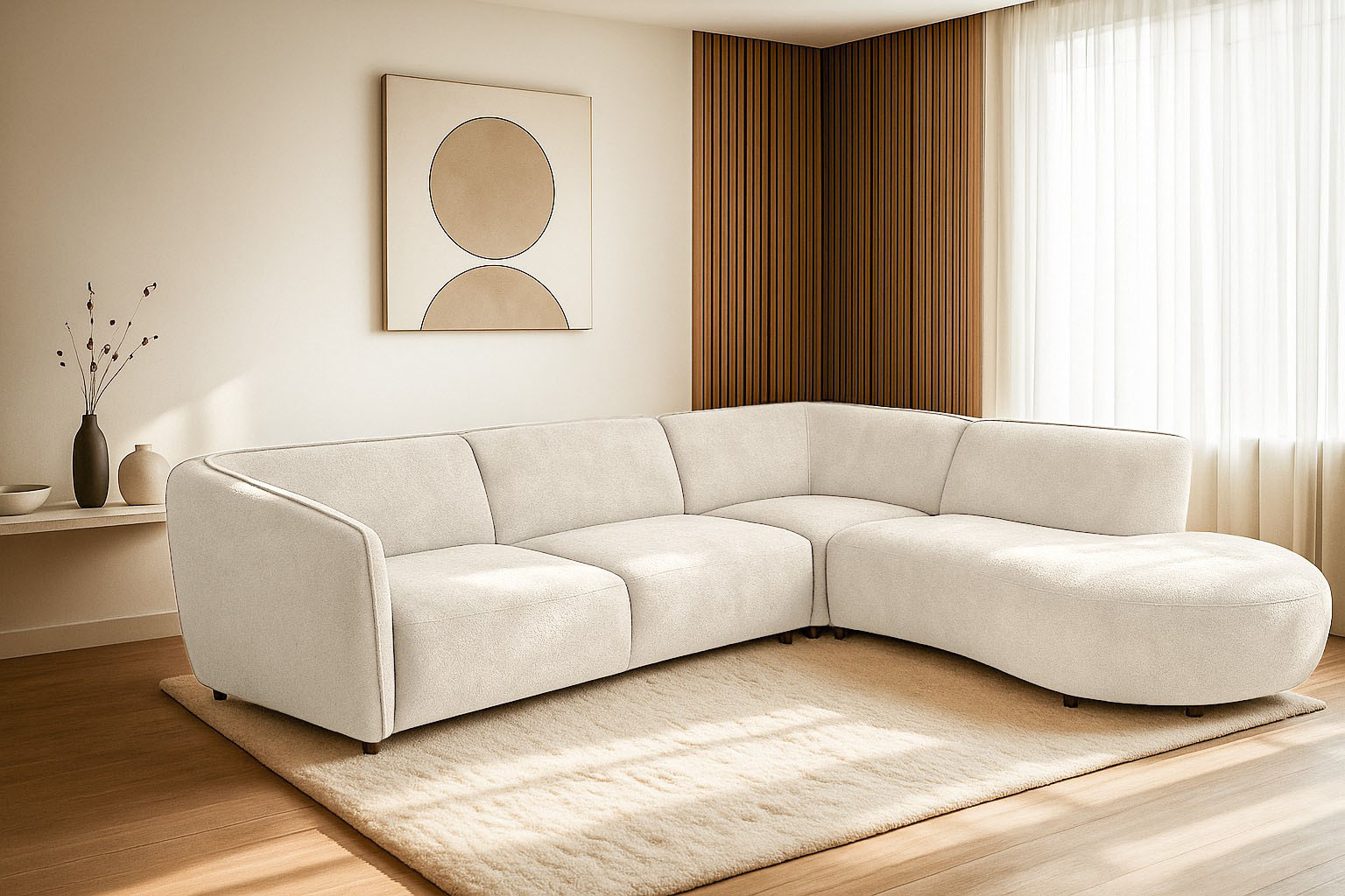 Ecksofa HOME AFFAIRE "OSTRUP Rundsofa, L-Form, Naturtöne, Boucle", weiß (ivory), B:273cm H:73cm T:250cm, 100% Polyester, Sofas, Ecksofa, Breite 273 cm, organische Form mit sanften Rundungen