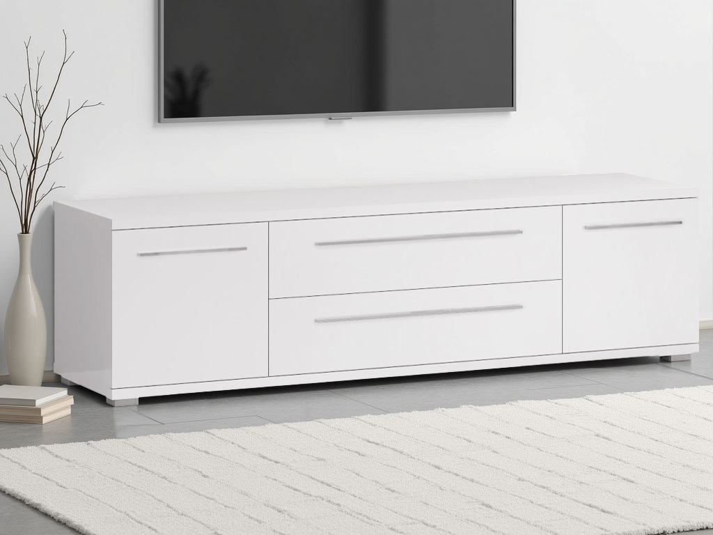 Lowboard PLACES OF STYLE "Piano TV-Kommode in Breite 165 oder 180 cm mit Soft-Close-Funktion", weiß (weiß hochglanz), B:180cm H:46,2cm T:45,2cm, Spanplatte, Sideboards, Hochglanz UV-lackiert, Br 180 cm mit versch. Tür- und Schubkastenmaße