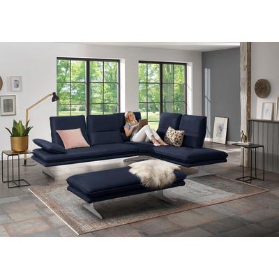 Ecksofa W.SCHILLIG "broadway, Designsofa, mit tollem Sitzkomfort, L-Form", blau (blau z59), B:284cm H:94cm T:224cm, Longlife Xtra-Leder Z59: Glattleder mit modischer Prägung. Hautstärke 0, 9 - 1, 1 mm, Sofas, Sitztiefenverstellung, Kopfteil- &... Image
