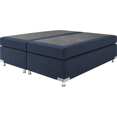 Boxspringbett "Holland", blau (navy), B:182cm L:201cm, Microvelours (100% Polyester), WESTFALIA SCHLAFKOMFORT, Komplettbetten, Boxspringbett, ohne Kopfteil, frei im Raum stellbar Image