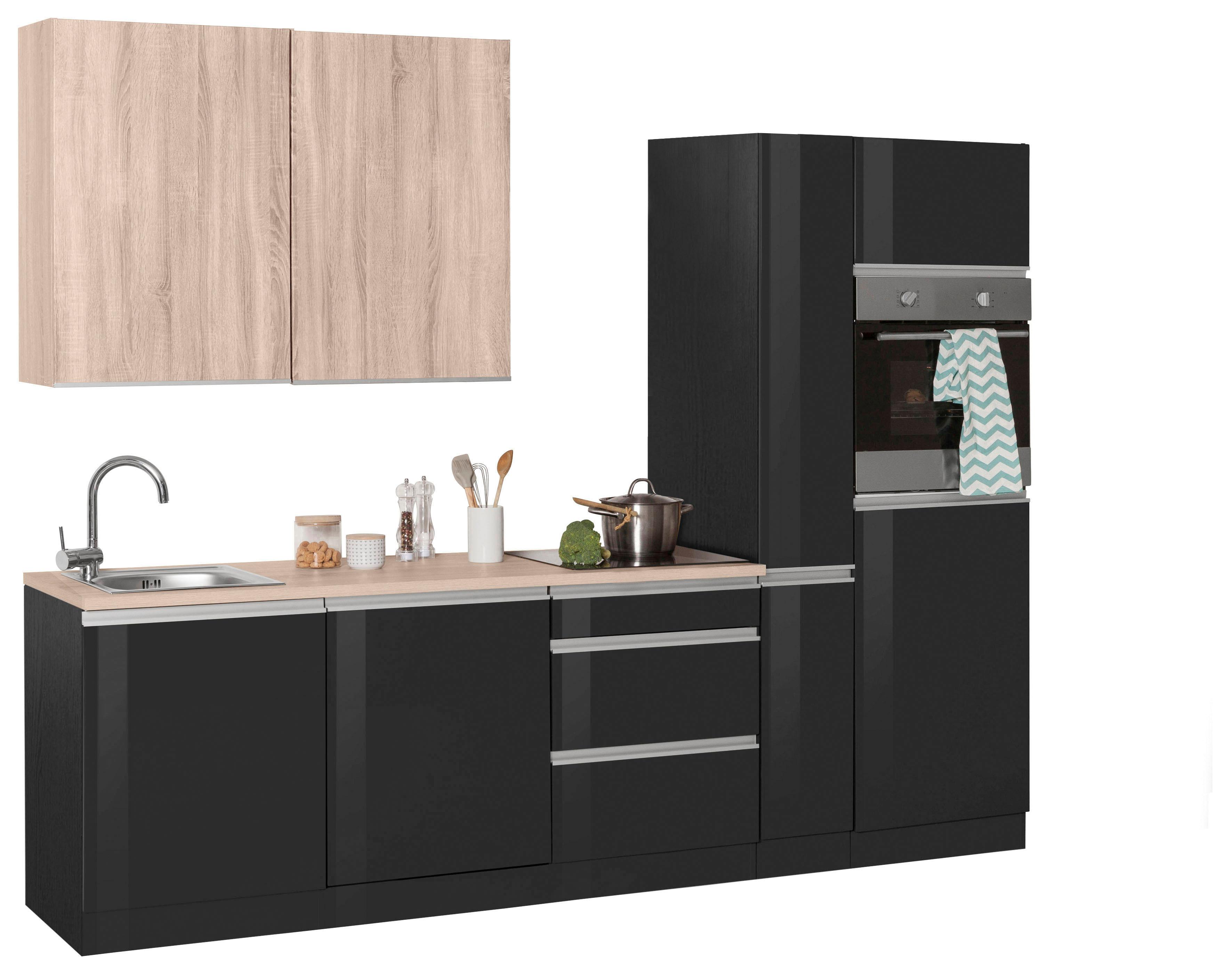 Küchenzeile KOCHSTATION "KS-Ohio", grau (küche: grau, korpus: grafit, arbeitsplatte: eichefarben), B:270cm T:60cm, Komplettküchen-Sets, ohne E-Geräte, Breite 270 cm Image