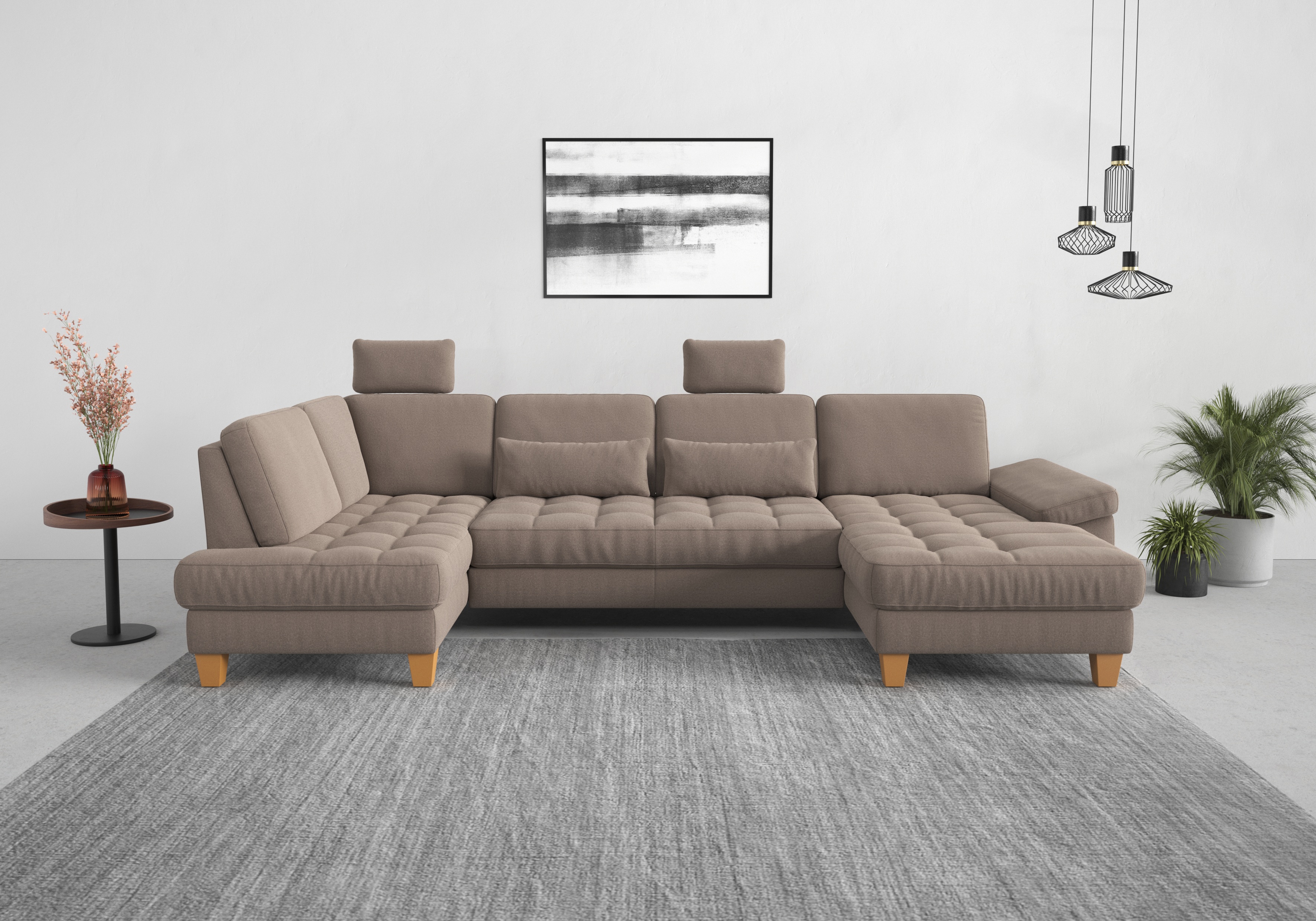 Wohnlandschaft SIT & MORE "Westham U-Form", grau (taupe), B:338cm H:88cm T:172cm, 90% Polyester 10%Polyamid, Sofas, wahlweise mit Bettfunktion, Bettkasten, Sitztiefenverstellung