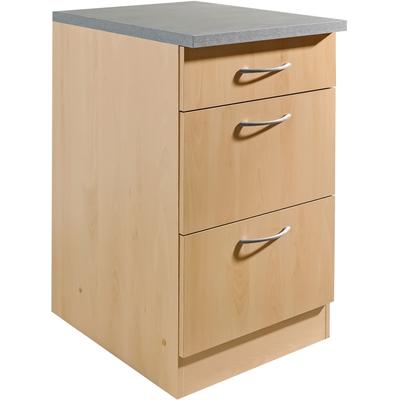 Unterschrank WIHO KÜCHEN "Kiel", front und korpus: buche dekor, arbeitsplatte: canvas grau, B:50cm H:85cm T:50cm, Schränke, 50 cm breit, 50 cm tief, mit 2 großen Auszügen und 1 Schublade Image