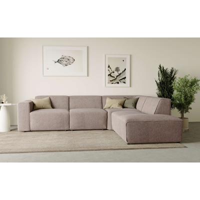 Ecksofa ANDAS "Noord mit Kedernaht, Breite 282 cm", braun, B:282cm H:71cm T:222cm, 100% Polyester, Sofas, Cord, Struktur, Webstoff, mit Wellenunterfederung, Massivholzrahmen Image